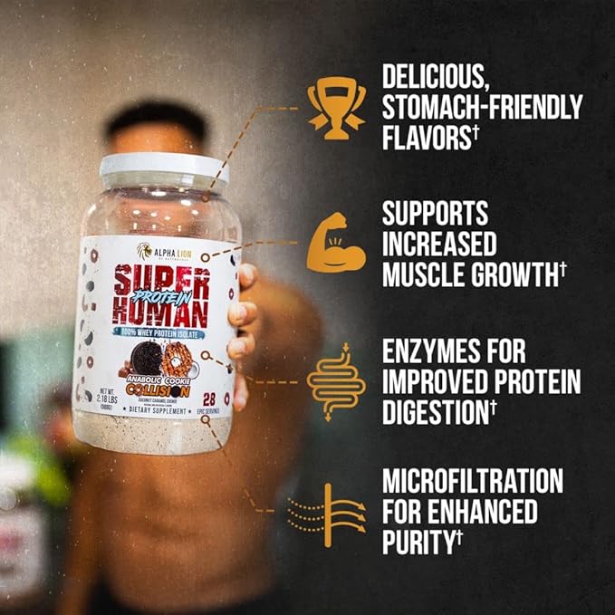 ALPHA LION Superhuman Whey Protein Powder, Great Tasting Pure Whey Protein Isolate, Low Carb, Low Sugar, No Bloat Post Workout, Muscle Recovery & Growth (28 Servings, Cookie Collision)