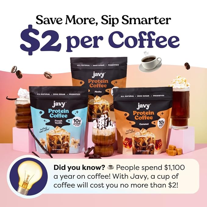 Javvy Hazelnut Protein Coffee - Premium Whey Protein & Instant Iced Coffee - 100% Arabica Coffee - Zero Artificial Flavors & Sweeteners, 20 Servings
