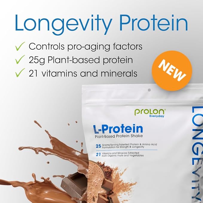 ProLon Longevity Plant Based Protein Powder | Muscle Synthesis & Repair, Healthy Aging, Boost Performance | Vitamins, Gluten Free, Amino Acids, Antioxidants | 25g of Protein | Chocolate, 12 Packets