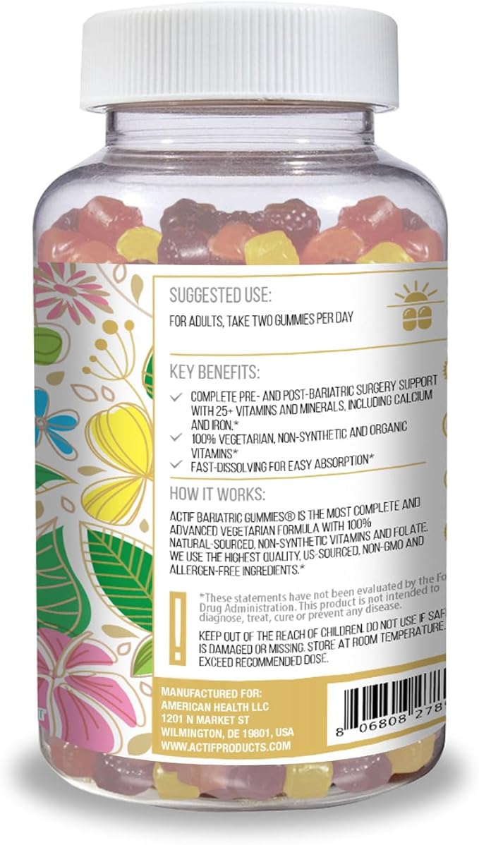 ACTIF Organic Bariatric Gummies with 25+ Organic Vitamins and Minerals for Bariatric Surgery and Weight Loss, Advanced Formula - 90 Count