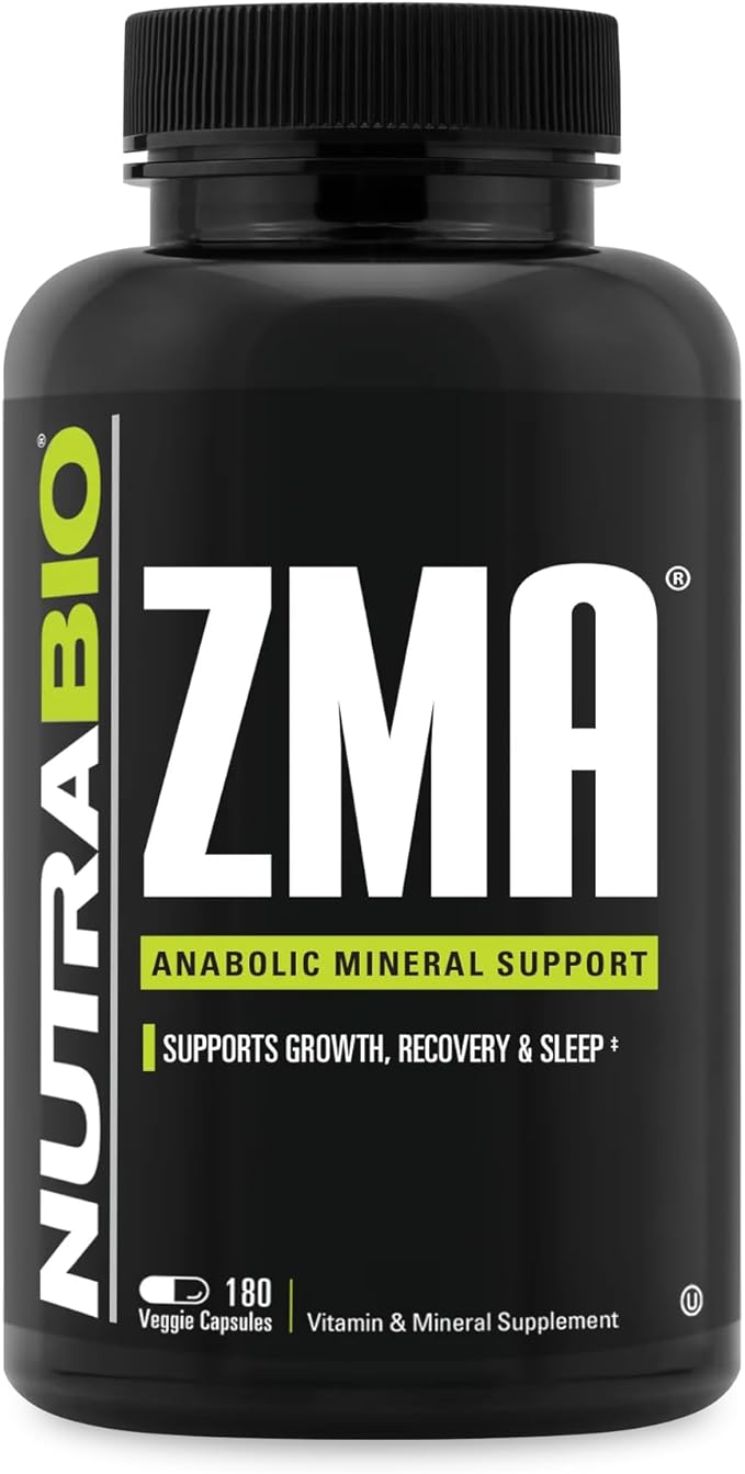 NutraBio ZMA Vegetable Supplement - Anabolic Mineral Support - 180 Capsules - Recovery, Growth, Sleep - Zinc, Magnesium, and B6 Formula