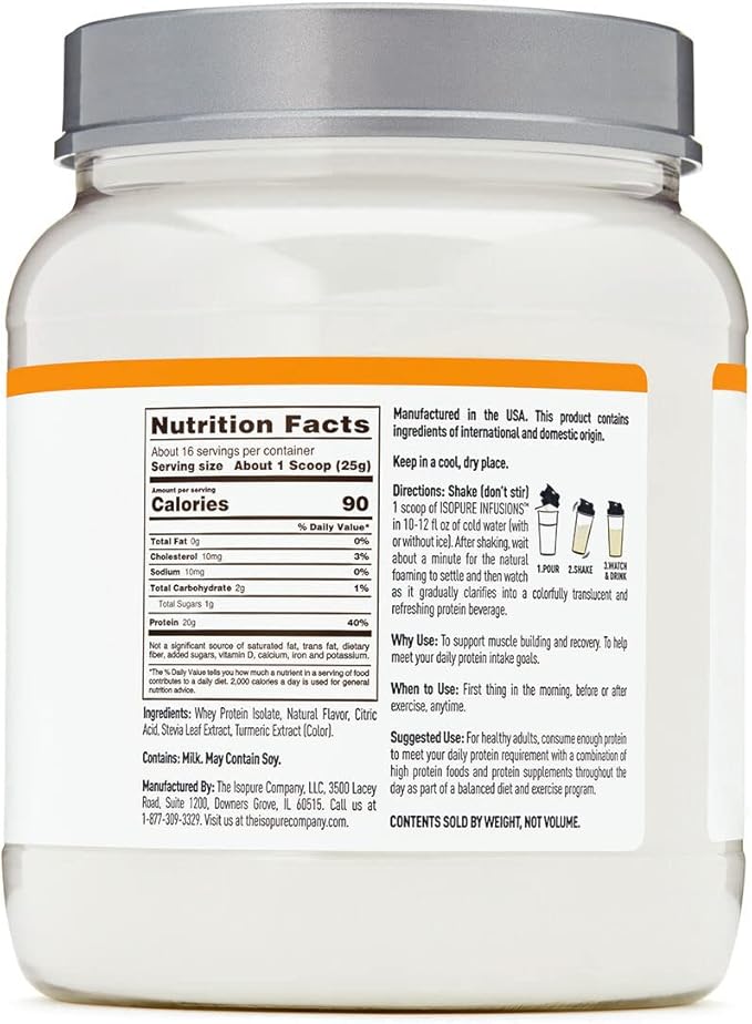 Isopure Protein Powder, Clear Whey Isolate Protein, Post Workout Recovery Drink Mix, Gluten Free with Zero Added Sugar, Infusions- Citrus Lemonade, 16 Servings, 0.88 pounds
