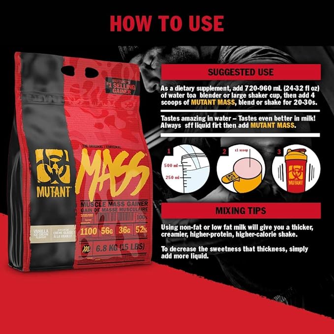 Mutant Mass | Weight Mass Gainer Protein Powder - high Calorie Protein Powder for Muscular Mass - Vanilla Ice Cream - 15 Pound