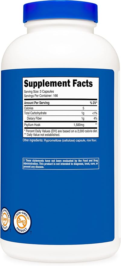 Nutricost Psyllium Husk 1500mg, 500 Capsules (3 Bottles)