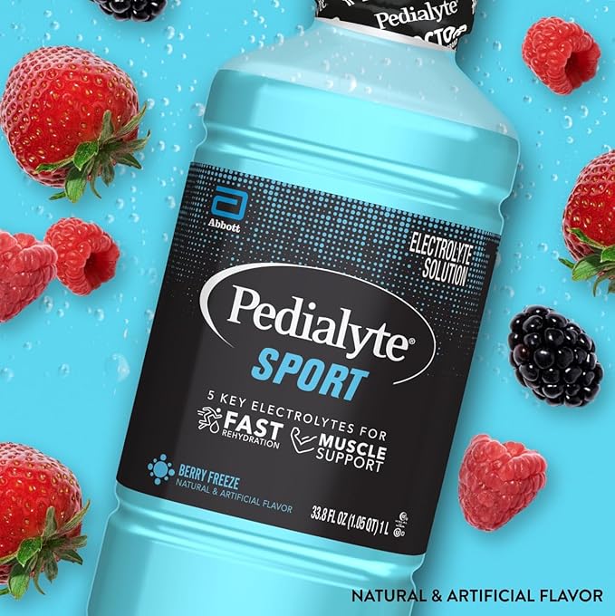 Pedialyte Sport Electrolyte Solution | 5 Key Electrolytes for Muscle Support | Fast Hydration for Before, During, & After Exercise | Berry Freeze, 1 Liter