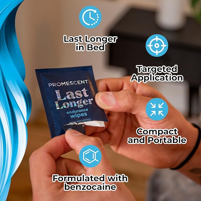 Promescent Delay Wipes Sexual Enhancer for Men to Last Longer in Bed, Extended Climax Control with Benzocaine for Male Genital Desensitizing - Increase Duration (7 Count)