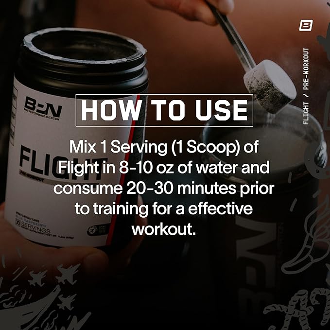 Bare Performance Nutrition BPN Flight Pre Workout, Supports Energy and Mental Focus, Improved Endurance & Muscle Pumps with CarnoSyn® Beta Alanine, Blue Raspberry, 30 Servings