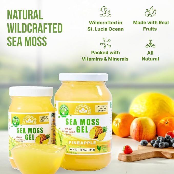 Wildcrafted Irish Sea Moss Gel | Made in USA | Rich in Vitamins & Minerals | Sea Moss Gel Raw | Nutritional Supplement | Pineapple (16 oz)