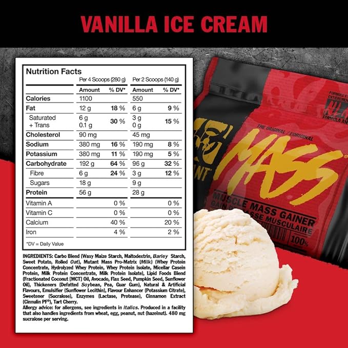 Mutant Mass | Weight Mass Gainer Protein Powder - high Calorie Protein Powder for Muscular Mass - Vanilla Ice Cream - 15 Pound