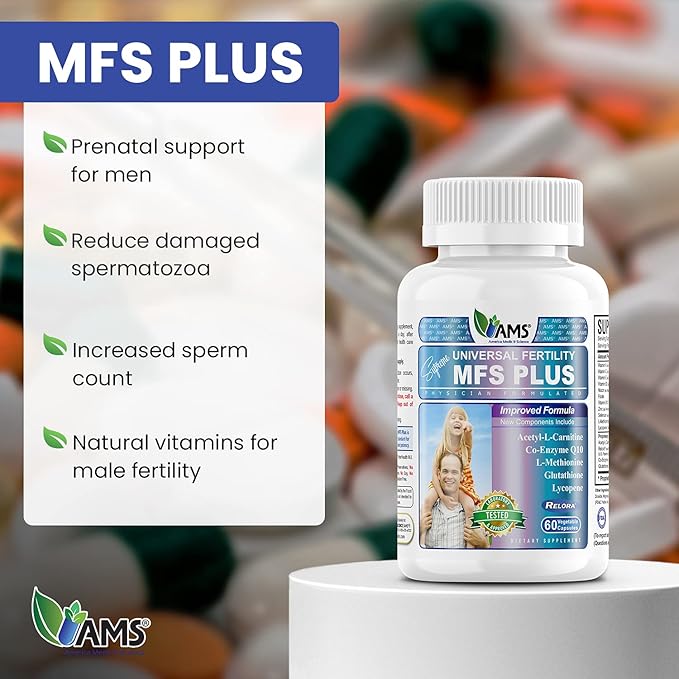 America Medic & Science MFS Plus Fertility Supplements for Men (60 Capsules) Sperm Count Booster, Supports Motility | Natural Preconception Vitamins, Reproductive Aid, with Zinc, CoQ10