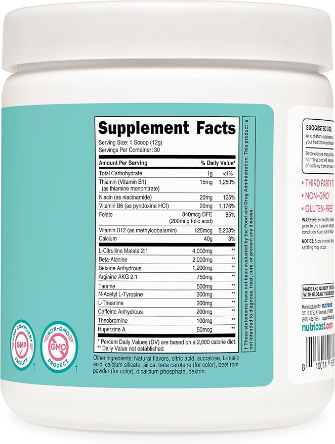 Nutricost Pre-Workout Powder for Women, Peach Mango, 30 Servings
