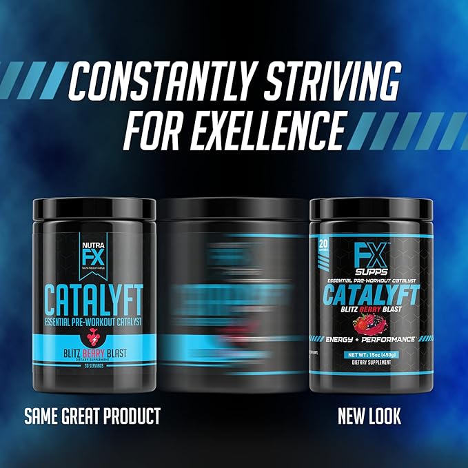 Catalyft Pre-Workout Powder Drink for Men & Women Blitz Berry Blast Mix with Creatine, Caffeine & Beta-Alanine | Best for Energy Pump, Muscle Gain & Focus, 40 Servings (2-Pack)