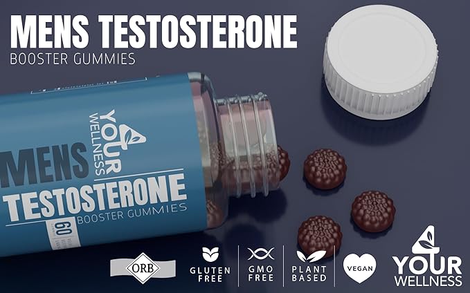 4YWN Testosterone Booster Gummies Supplement for Men, Boosting Muscle Growth, Stamina and Performance with Tongkat Ali, Horny Goat Weed, Tribulus Terrestris, Fenugreek, & Maca (60 Count (Pack of 1))