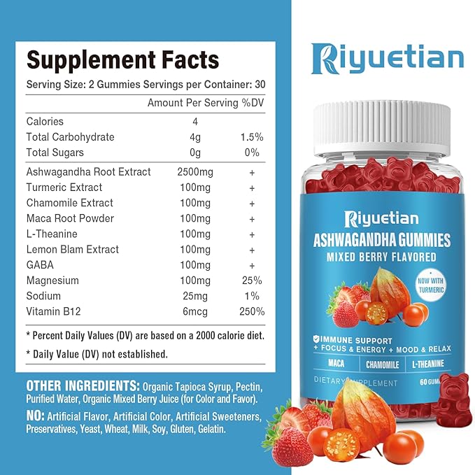 Ashwagandha Gummies for Women & Men - Stress Relief, Immune Support, Calm Mood & Increased Energy - Ashwagandha Supplements for Men & Women - Natural Strawberry Flavor (120 Count)