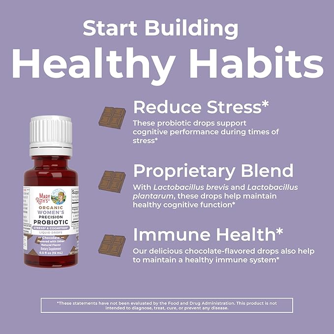 MaryRuth Organics USDA Organic Stress & Cognition Probiotics for Women | Focus Supplement | Support Calm | Stress Relief Supplement | Womens Probiotic | Gut Health for Women | Vegan | 30 Servings