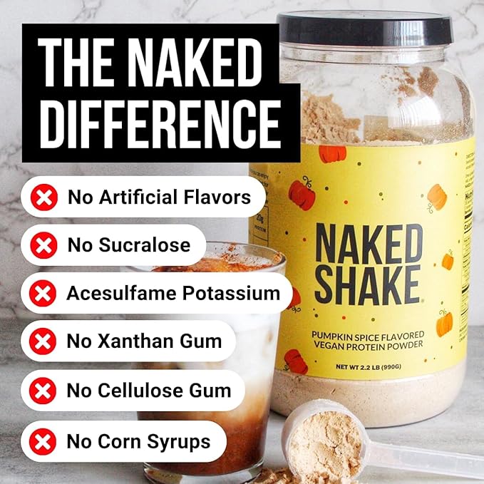 Naked Shake - Pumpkin Spice Protein Shake - Flavored Plant Based Protein with Mct Oil - Gluten-Free, Soy-Free, No Gmos Or Artificial Sweeteners - 30 Servings