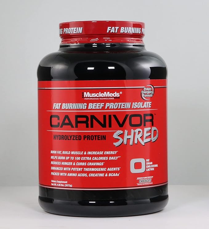 MuscleMeds Carnivor Shred Fat Burning Hydrolized Beef Protein Isolate, 0 Lactose, 0 Sugar, 0 Fat, Chocolate, 4.35 lbs