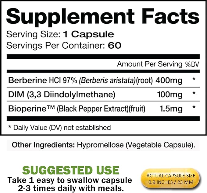 DIM & Berberine, High Purity Enhanced Absorption Formula - 60 Capsules