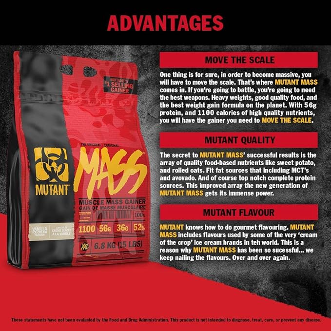 Mutant Mass | Weight Mass Gainer Protein Powder - high Calorie Protein Powder for Muscular Mass - Vanilla Ice Cream - 15 Pound