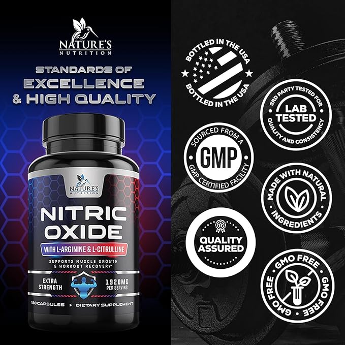 Extra Strength Nitric Oxide Supplement L Arginine 3X Strength - Citrulline Malate, AAKG, Beta Alanine - Premium Muscle Supporting Nitric Oxide Booster for Strength & Energy Supplements - 180 Capsules