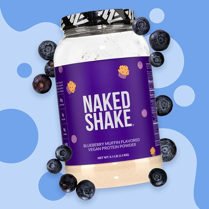 Naked Shake - Blueberry Muffin Protein Powder - Flavored Plant Based Protein from US & Canadian Farms with MCT Oil, Gluten-Free, Soy-Free, No GMOs or Artificial Sweeteners - 30 Servings