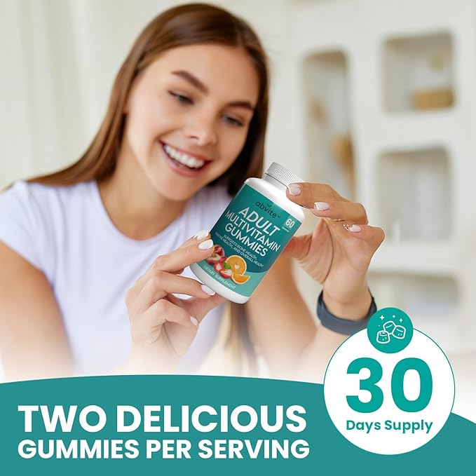 Plant-Based Multivitamin Gummies, Daily multivitamins for Men and Women with Vitamins A, C, D, E, B-3, B-6, B-12, Biotin, inositol, Non-GMO, Gluten Free, 60 Count (30 Days Supply)