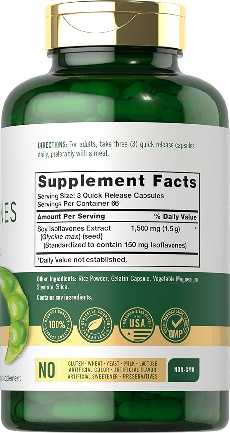 Carlyle Soy Isoflavones for Women and Men 1500mg | 200 Capsules | Non-GMO, Gluten Free Extract Supplement