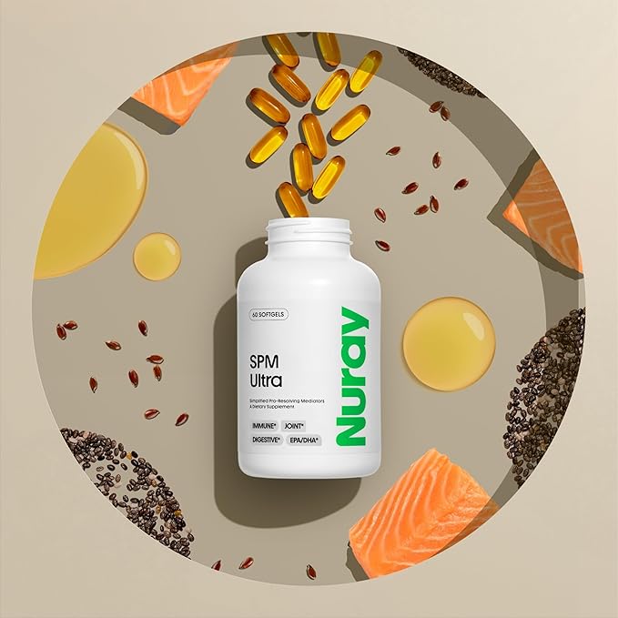 Nuray Pro-Resolving Mediators (SPM's) with Omega 3, Cod Liver Oil for Digestive Health & Immune Support, DHA, EPA, DPA, Gluten- Free, 60 Vegetarian Softgels