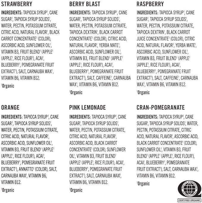 PROBAR - BOLT Organic Energy Chews, Variety Pack, Strawberry, Berry Blast, Orange, Raspberry, Pink Lemonade, Cranberry Pomegranate - Gluten-Free, USDA Certified Organic (12 Count) - Flavors May Vary