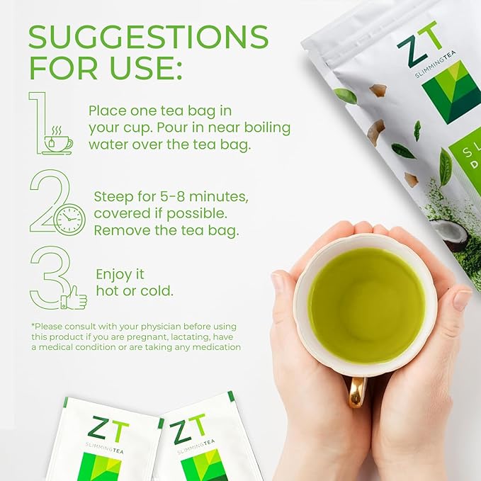 Dr. Zisman ZT Slimming - Matcha-Coconut Detox Blend, Weight Management Tea with Antioxidant Effects, Enhances Mood and Improves Concentration (28 Tea Bags)