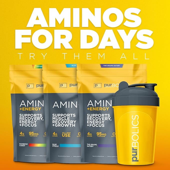 Aminos + Energy | Supports Recovery, Energy & Focus | 95mg of Caffeine, 0 Sugar & 60 Servings (Rainbow Candy)