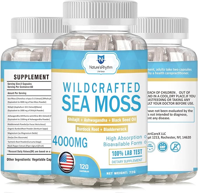 Nature's Rhythm Daily Mineral Multivitamin with Seaweed, Magnesium, Black Seed Oil, Bladderwrack Immune Support Supplement, 60 Day Supply, 120 Capsules