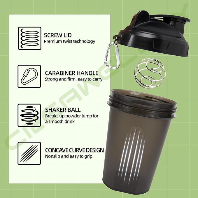 3 Pack Shaker Bottles for Protein Mixes, 17 oz Small Protein Shaker Bottle with Handle, Gym Shaker Cups with Blending Ball for Pre Workout, BPA-Free & Dishwasher Safe (Black, White, Blue)