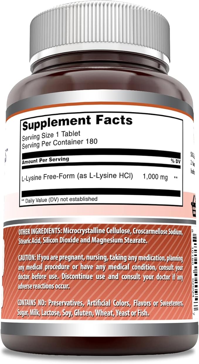 Amazing Formulas L-Lysine 1000mg Amino Acid Vitamin Supplement 180 Tablets | Non-GMO | Gluten Free | Made in USA
