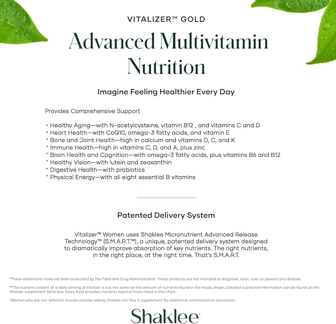 Shaklee - Vitalizer™ Gold: Advanced Nutrition for Adults Over 50 - Vitamins, Minerals, Phytonutrients, Omega-3s, Probiotics & More - Feel Healthier Every Day - 30 Vita-Strips®