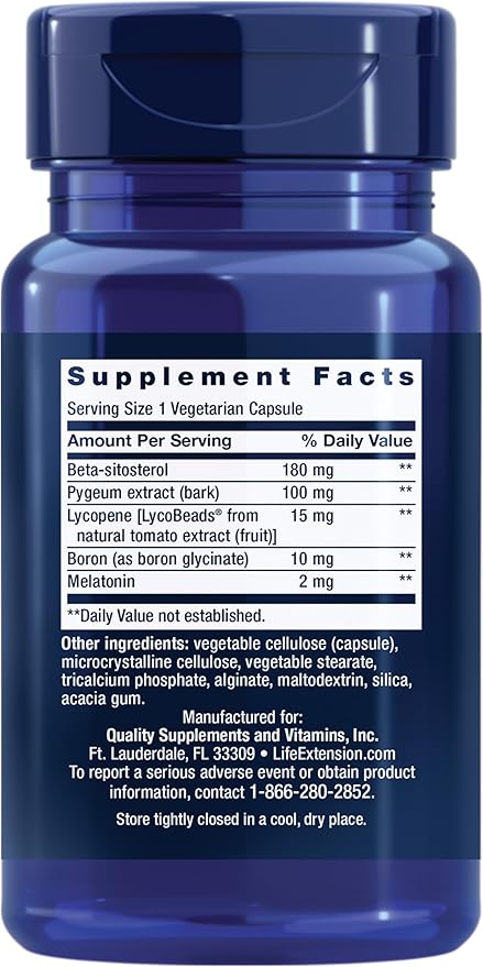 Life Extension Mens Bladder Control - Prostate & Bladder Health Supplement - For Support Urination & Sleep Patterns with Melatonin, Beta Sitosterol - Non-GMO, Gluten-Free, Vegetarian - 30 Capsules
