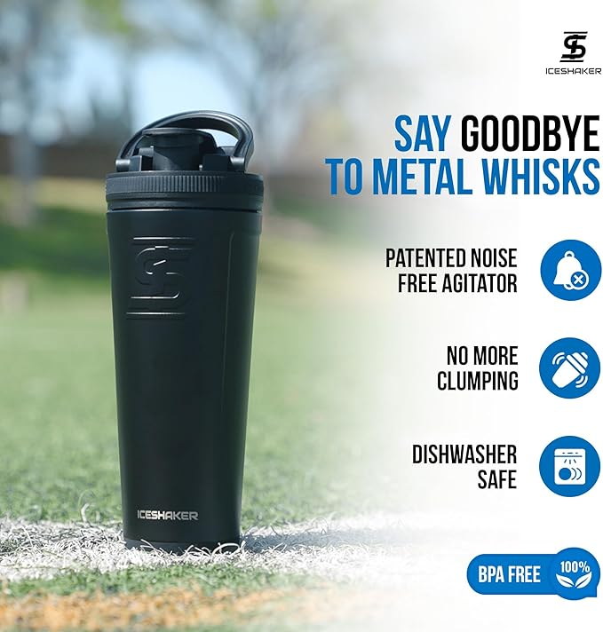 Ice Shaker Insulated Stainless Steel Shaker Bottle | 26oz, Navy | Cold for 30+ Hours | Insulated Cup with Twist-on Agitator | Odor-Free Shaker Cup for Protein Shakes, Water, Smoothies, Cocktails
