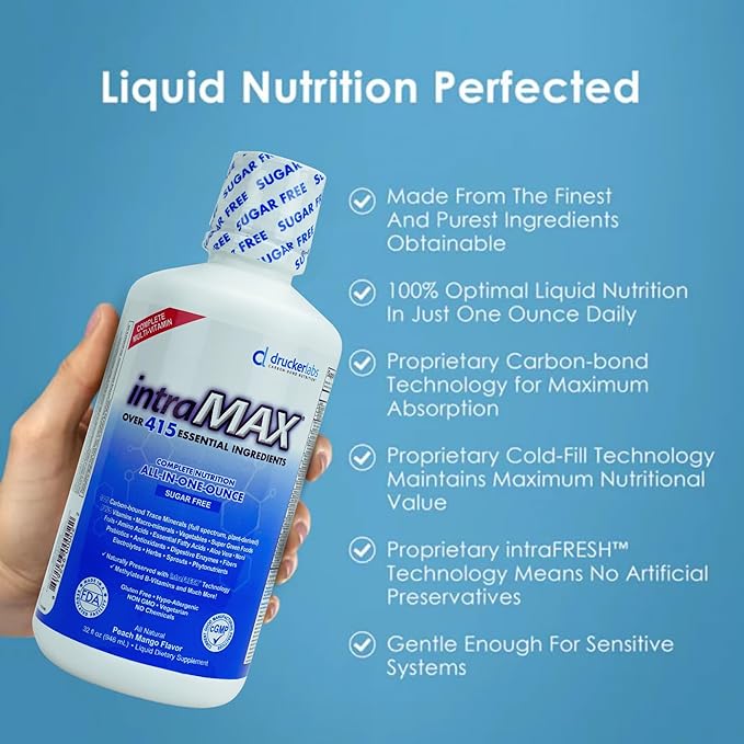 DRUCKER Labs - IntraMAX 2.0 Organic Liquid Trace Minerals, Liquid Multivitamin for Men and Women, Non GMO, Dairy Free, Gluten Free, Magnesium, Zinc, Vitamin D, C, E, Sugar Free (32 oz., Unsweetened)