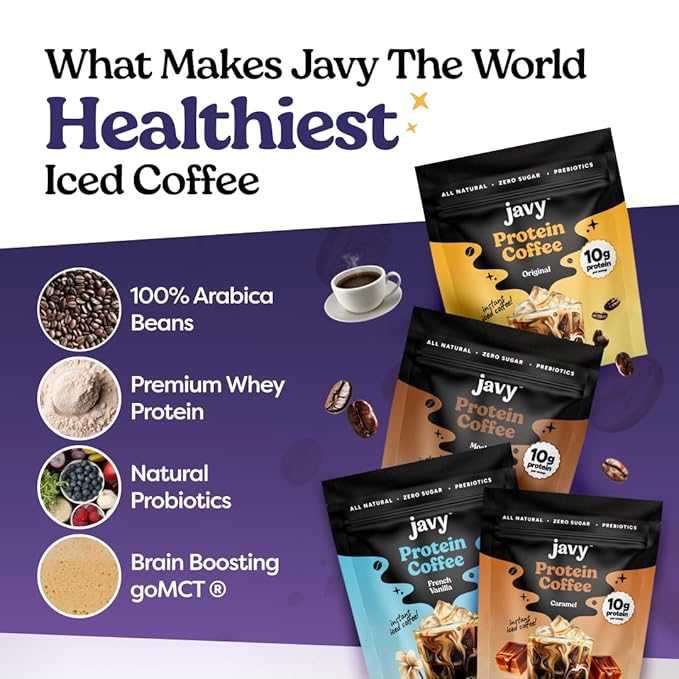 Javvy Hazelnut Protein Coffee - Premium Whey Protein & Instant Iced Coffee - 100% Arabica Coffee - Zero Artificial Flavors & Sweeteners, 20 Servings
