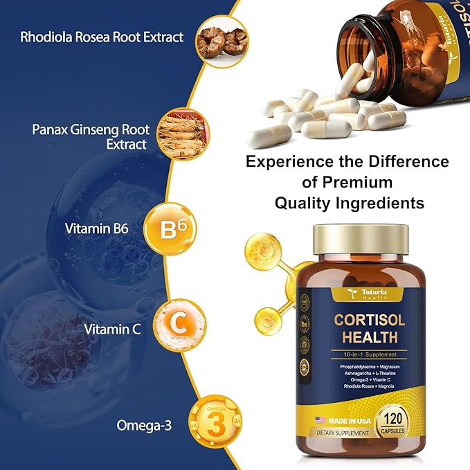 Cortisol Supplement with Ashwagandha,Magnesium,Rhodiola Rosea,L Theanine,Hormone Balance for Women Mood, Focus, Sleep Support 120 Vegan Capsules (Pack of 1)