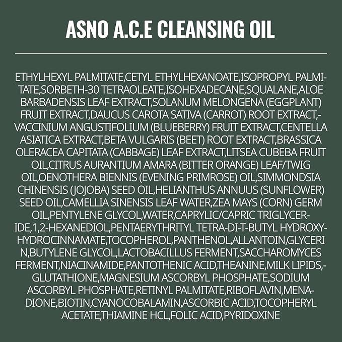 ASNO Multi-Vitamin A.C.E Cleansing Oil 300ml Blackhead Whitehead Sebum Pore Care Vitamin A C E Glutathione Aloe vera Squalane Centella Asiatica 6-types of Vegan oils