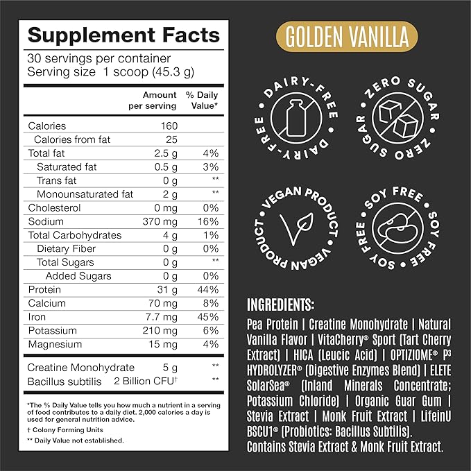 BIRDMAN Falcon Performance Vegan Protein Powder, 31g Protein, 5g Creatine, 5g BCAA, Probiotics, Electrolytes, Pre Workout, Low Carb, Sugar Free & Dairy Free, Plant Based Vanilla Protein, 30 Servings