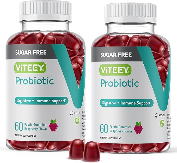Probiotic Gummies for Women, Men & Teens, 2 Billion CFUs - Sugar Free - Immune Booster, Digestive Support, Gut Health - Vegan, Gelatin Free, GMO Free - Tasty Chewable Raspberry Flavored Gummy