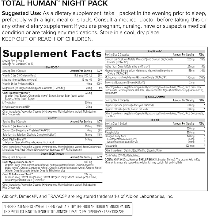 ONNIT Total Human Day and Night Vitamin Packs for Men and Women, 7-Day Supply Capsule- Adult Multivitamin