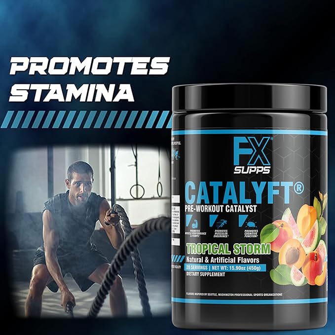 Catalyft Pre-Workout Powder Drink for Men & Women, Tropical Storm | Mix with Creatine, Caffeine & Beta-Alanine | Best for Energy Pump, Muscle Gain and Focus, 20 Servings (1-Pack)