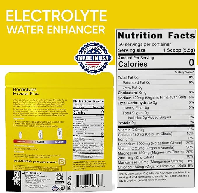 Electrolytes Powder Plus (50 Servings), 0 Calorie Keto, 0 Sugar, No Maltodextrin,1000mg Potassium,120mg Calcium,120mg Magnesium, Hydration Powder (50 Servings, Orange Pineapple)