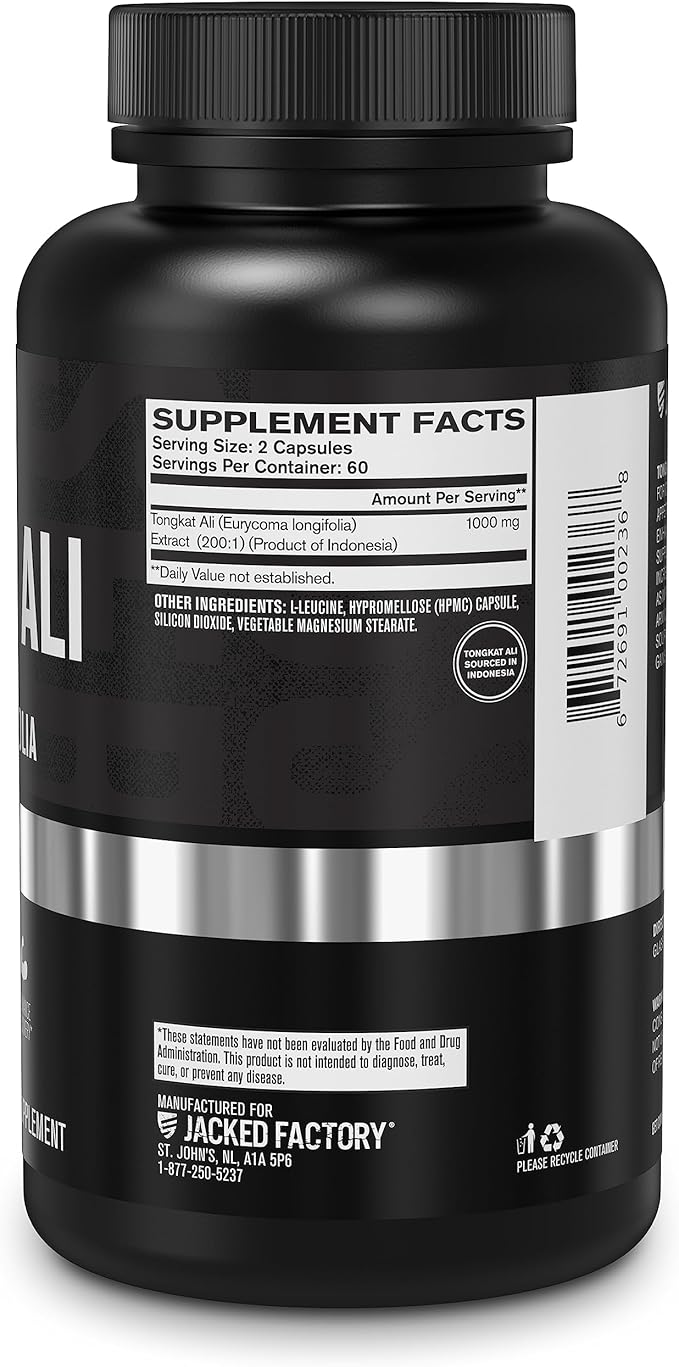 Jacked Factory Indonesian Tongkat Ali - 200:1 Extract Longjack Tongkat Ali for Men to Support Vitality, Improve Mood, Boost Natural Energy Levels, & Enhance Recovery - 120 Capsules