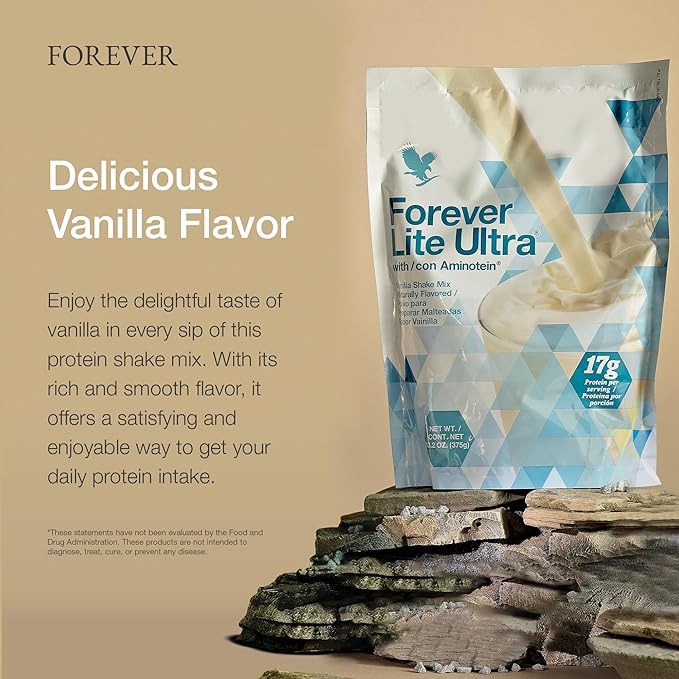 Forever Living - Forever Lite Ultra Vanilla Protein Shake Mix with Aminotein - Low Carb Drink for Lean Muscle Mass & Weight Management - 13.2 oz
