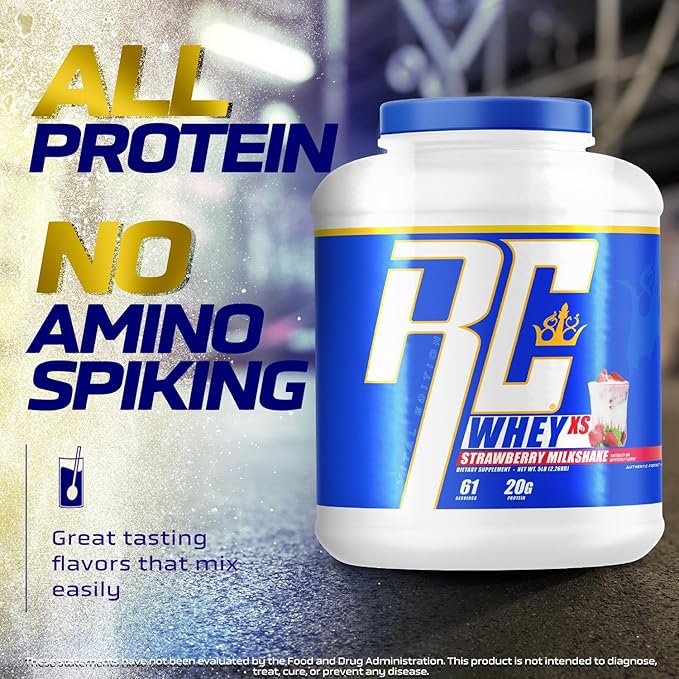 Ronnie Coleman Signature Series Whey XS Protein Powder, Pre Workout Shake Mix for Lean Muscle Support, Low Sugar Supplement for Women & Men, Strawberry Milkshake Flavor, 5 lb