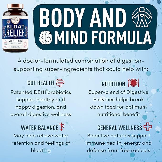 Bloat Relief Probiotic and Digestive Enzymes - Anti Bloating Turmeric, Fennel, Bromelain IBS Supplement - Detox Debloat Capsules Gas - Bloating Relief for Women and Men - 30 Gut Health Bloating Pills